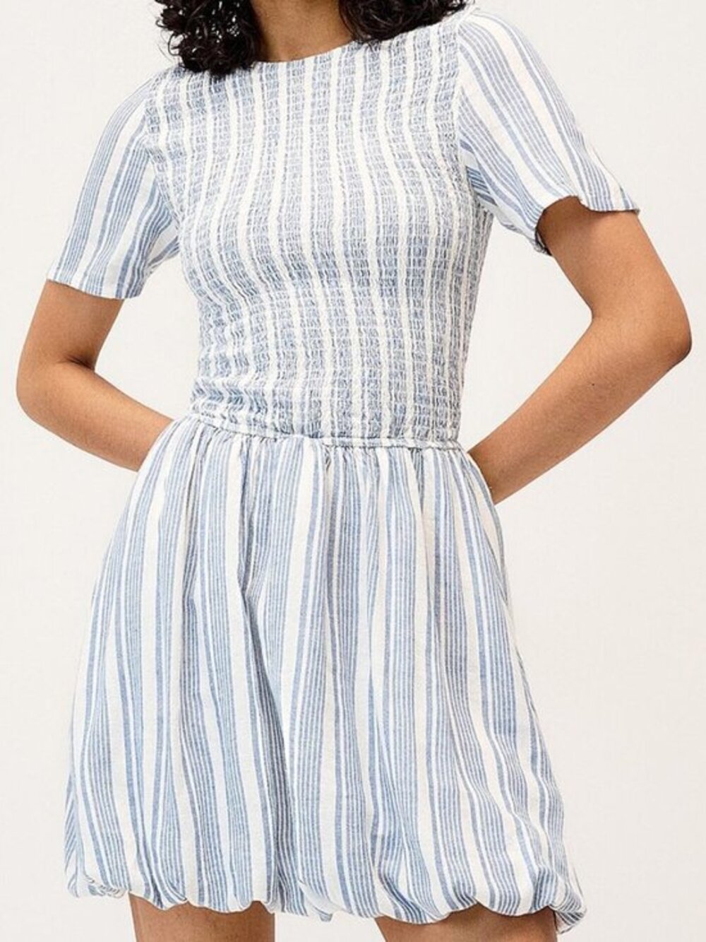 Only Linen-blend smocked balloon dress